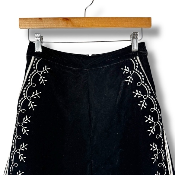 Sage The Label Zella Embroidered Velvet Wide Leg Pants, Black/White, Size Small - Picture 4 of 13